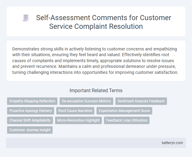 Self-Assessment Comments for Customer Service Complaint Resolution