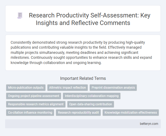 Research Productivity Self-Assessment: Key Insights and Reflective Comments