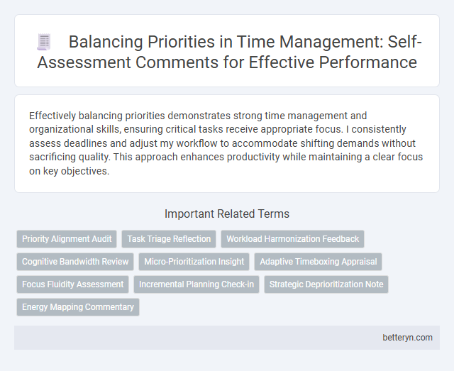 Balancing Priorities in Time Management: Self-Assessment Comments for Effective Performance